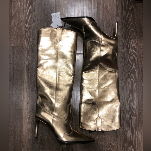 ZARA NWT METALLIC HEELED BOOTS - Picture 7 of 8
